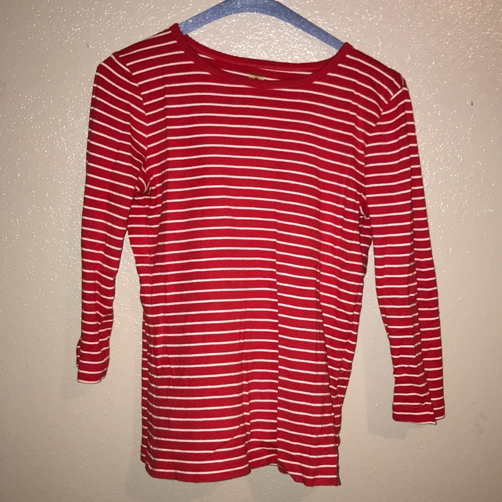 White and Red striped long sleeve blouse